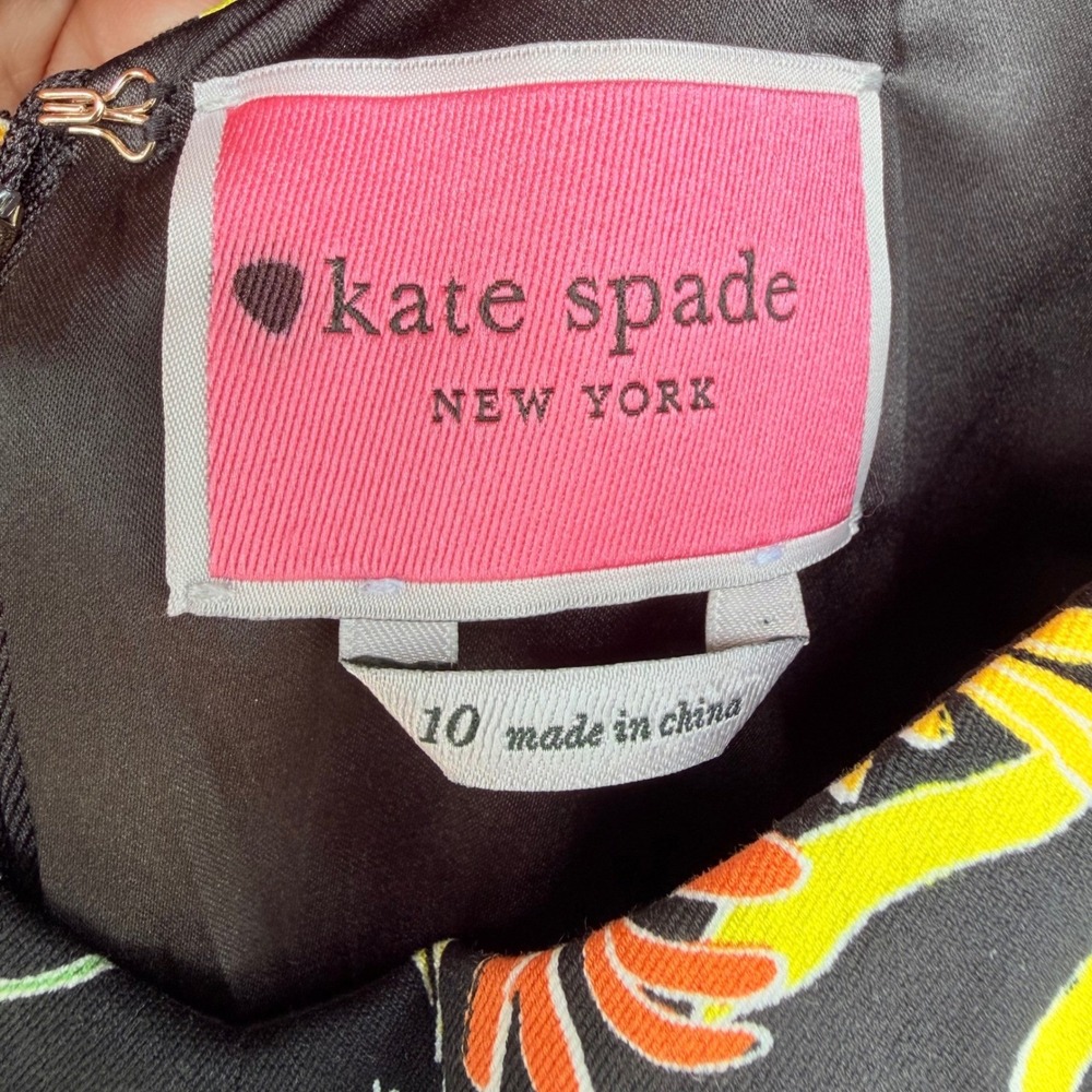 Kate Spade Rooftop Garden Floral Grace Dress Black Midi Fit Flare Sz 10 NEW - Picture 3 of 16